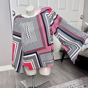 Gorgeous Lightweight Geometrical ELLEN TRACY Women's Jewel-Necked Tunic size L